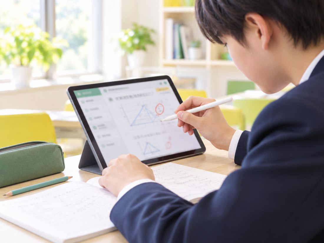 タブレットで問題を解く生徒の手元